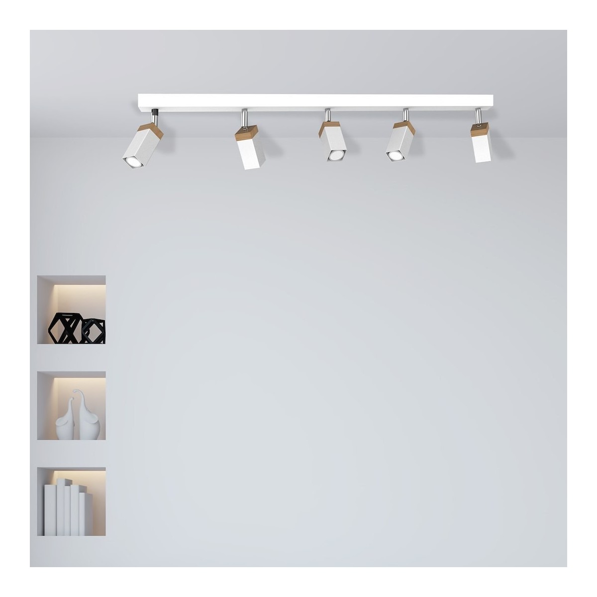 MiLagro Lampa sufitowa SOLO SAWN WHITE / PATINATED WOOD 5x mini GU10 MLP7480