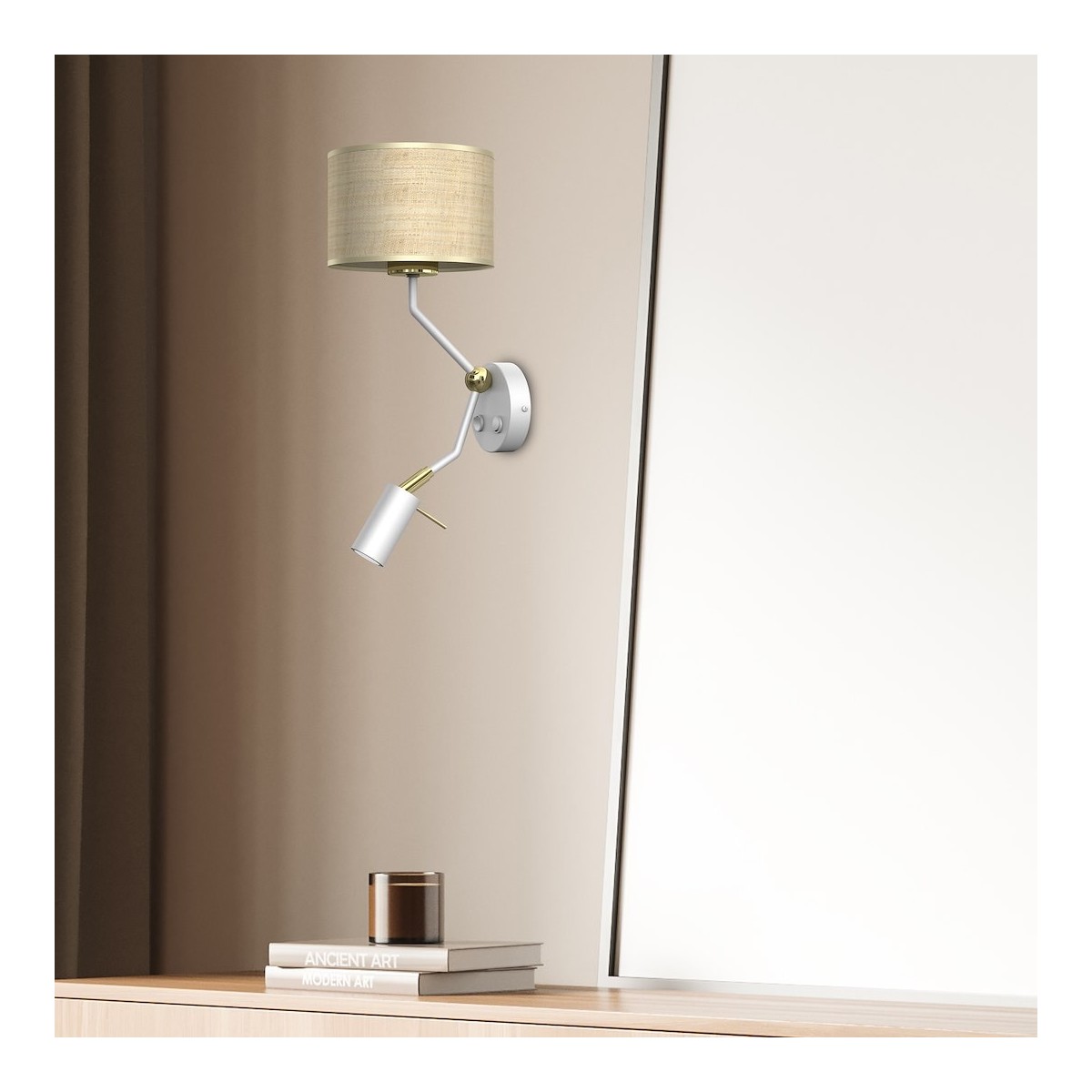 MiLagro Kinkiet Marshall 1xE27 + 1x mini GU10 Biały / Rattan MLP7483