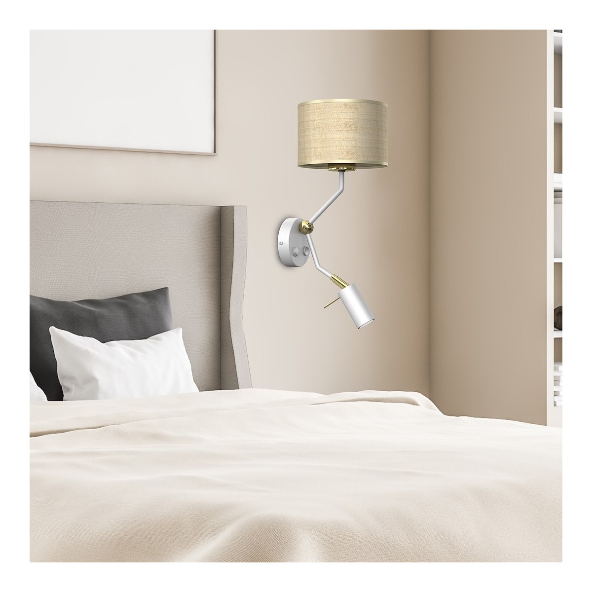 MiLagro Kinkiet Marshall 1xE27 + 1x mini GU10 Biały / Rattan MLP7483