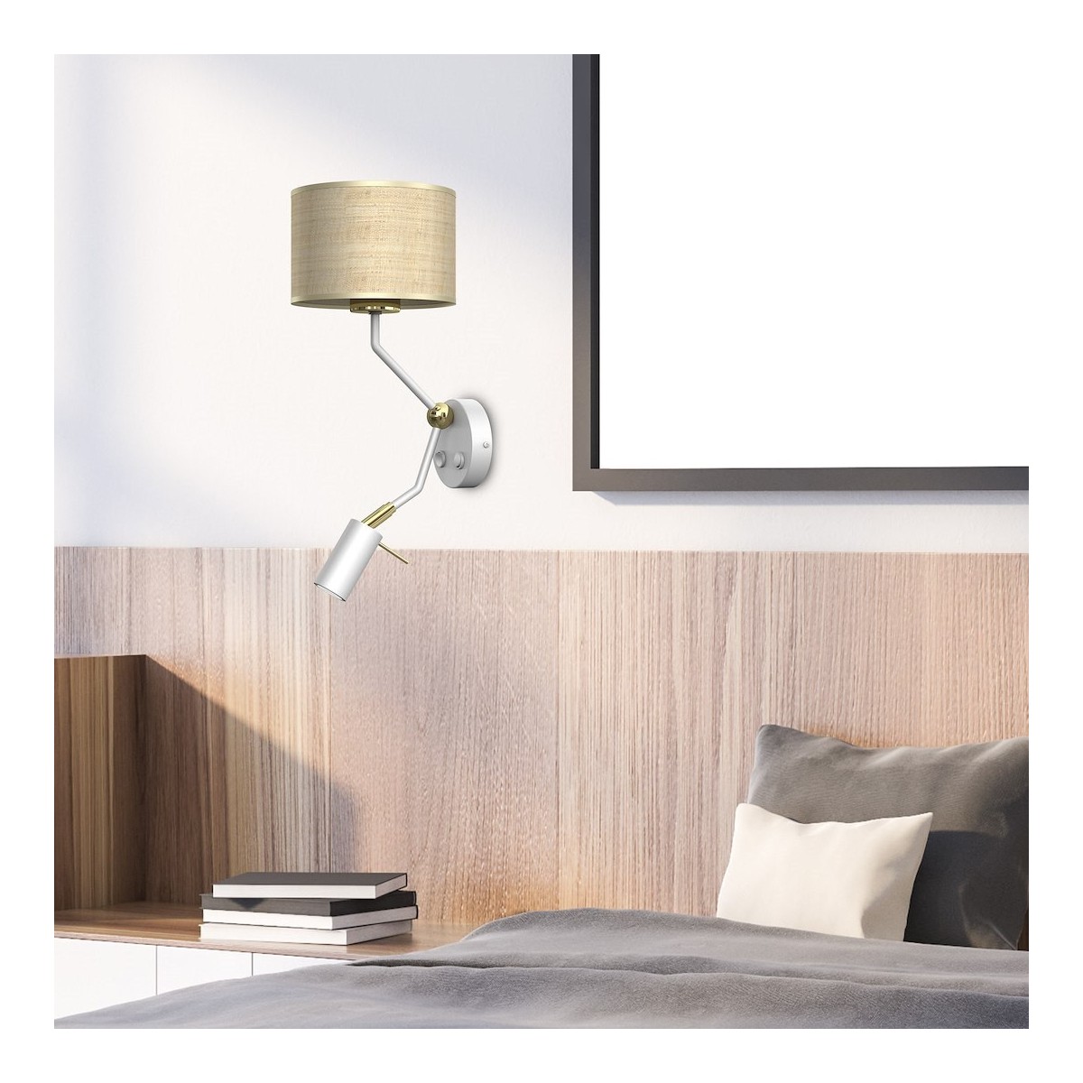 MiLagro Kinkiet Marshall 1xE27 + 1x mini GU10 Biały / Rattan MLP7483