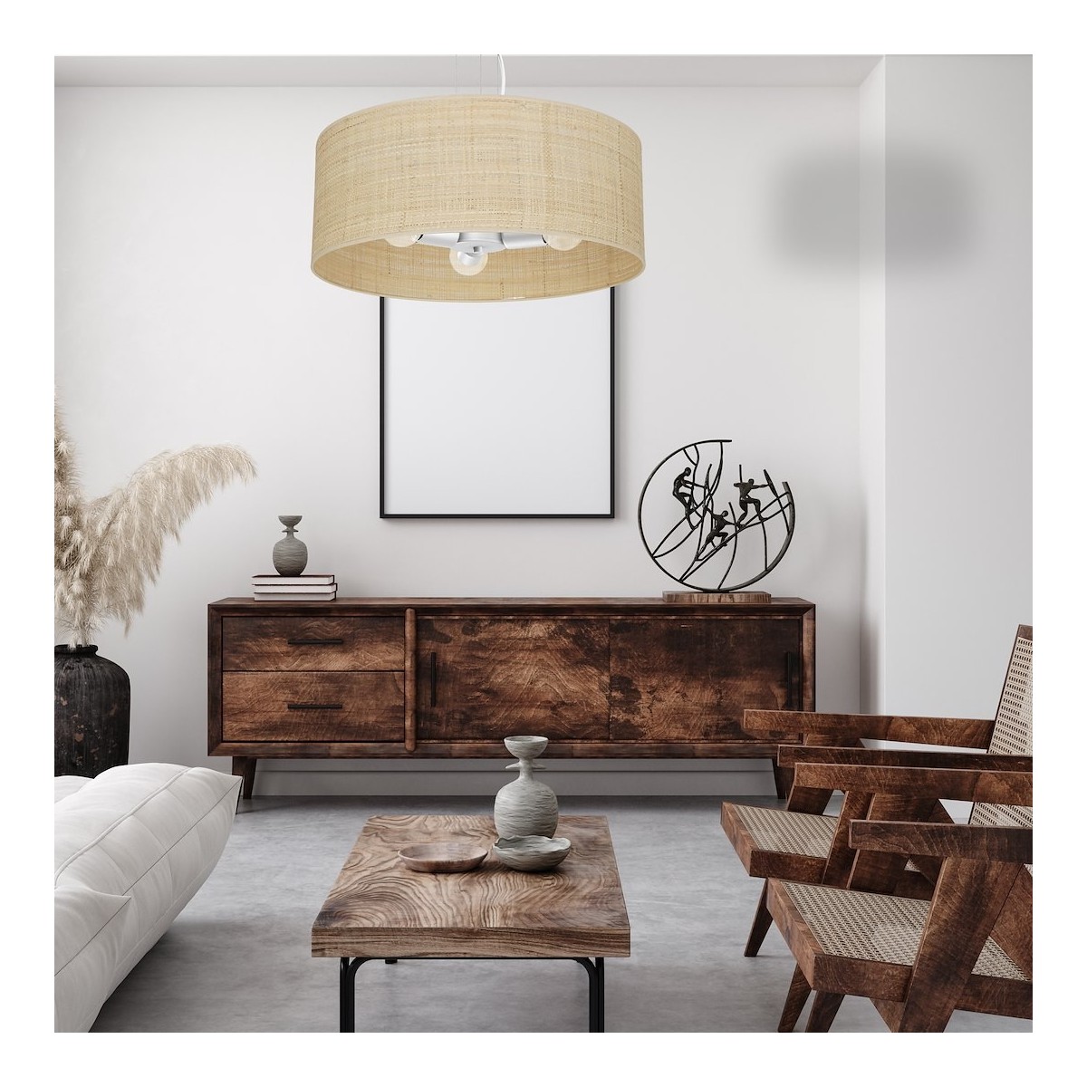 MiLagro Lampa wisząca Marshall Biały/Rattan 3xE27 MLP7490
