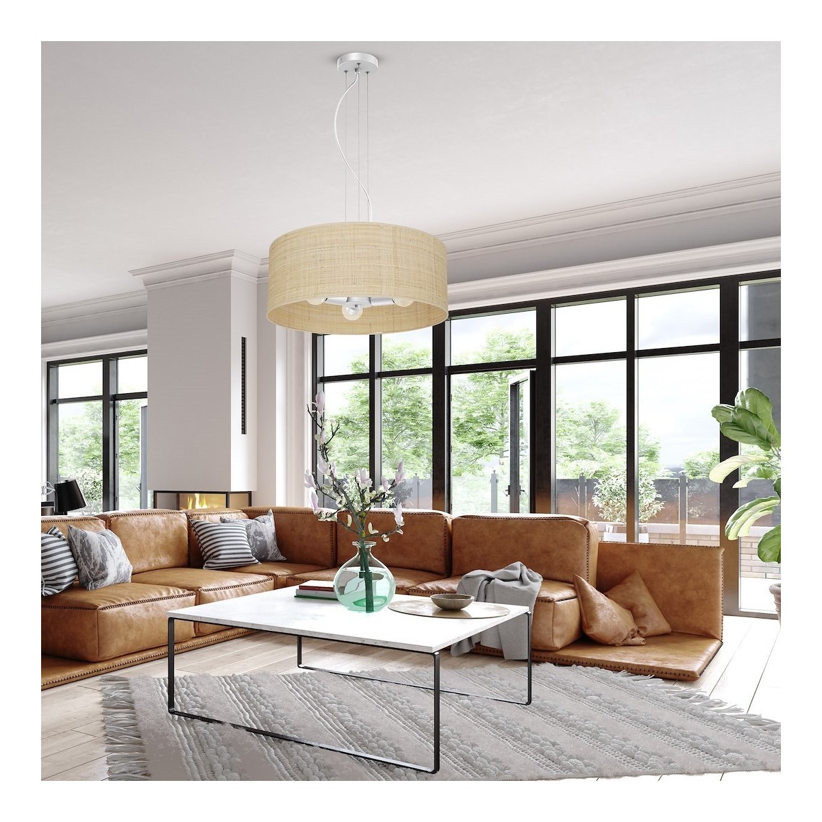 MiLagro Lampa wisząca Marshall Biały/Rattan 3xE27 MLP7490