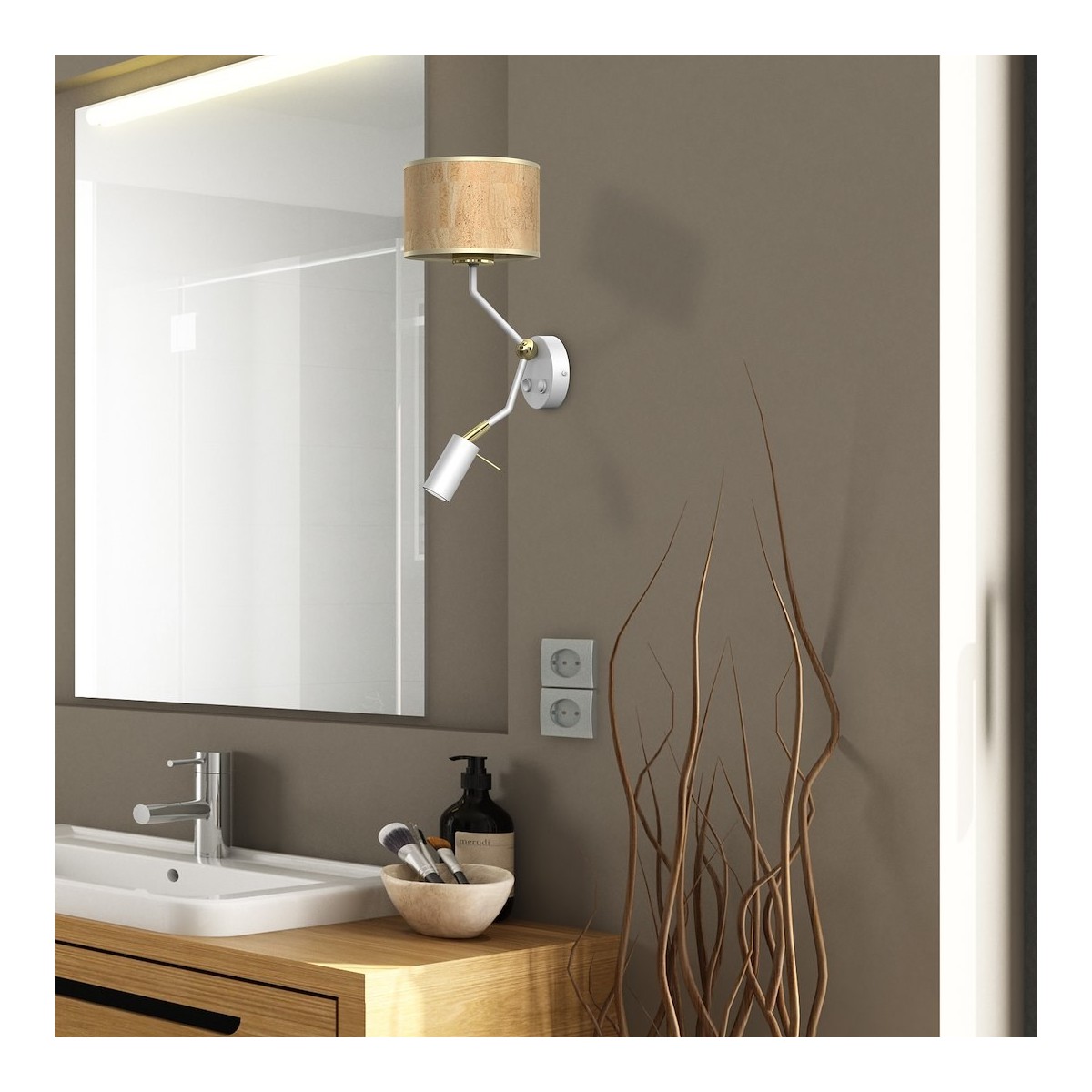 MiLagro Kinkiet Cork 1xE27 + Mini GU10 Biały/Korek MLP7516