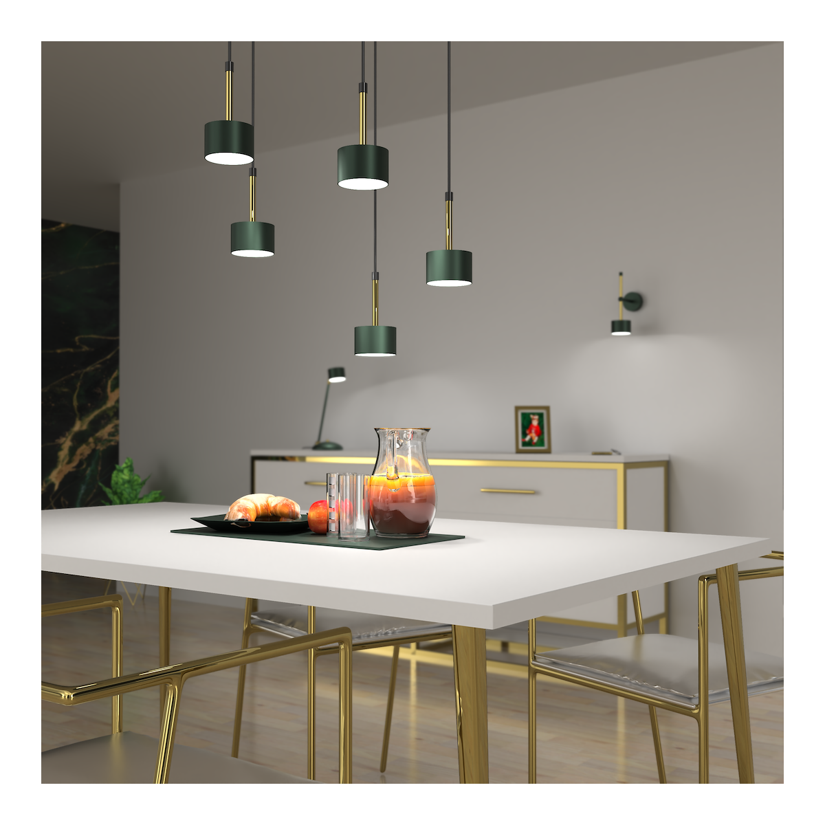 MiLagro Lampa wisząca ARENA GREEN/GOLD 5xGX53 MLP7769