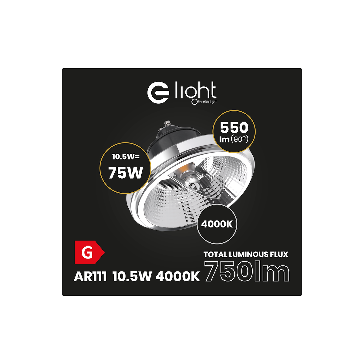 MiLagro ŻARÓWKA AR111 - 10,5W GU10 4000K/ Czarny z odbłyśnikiem AR8617