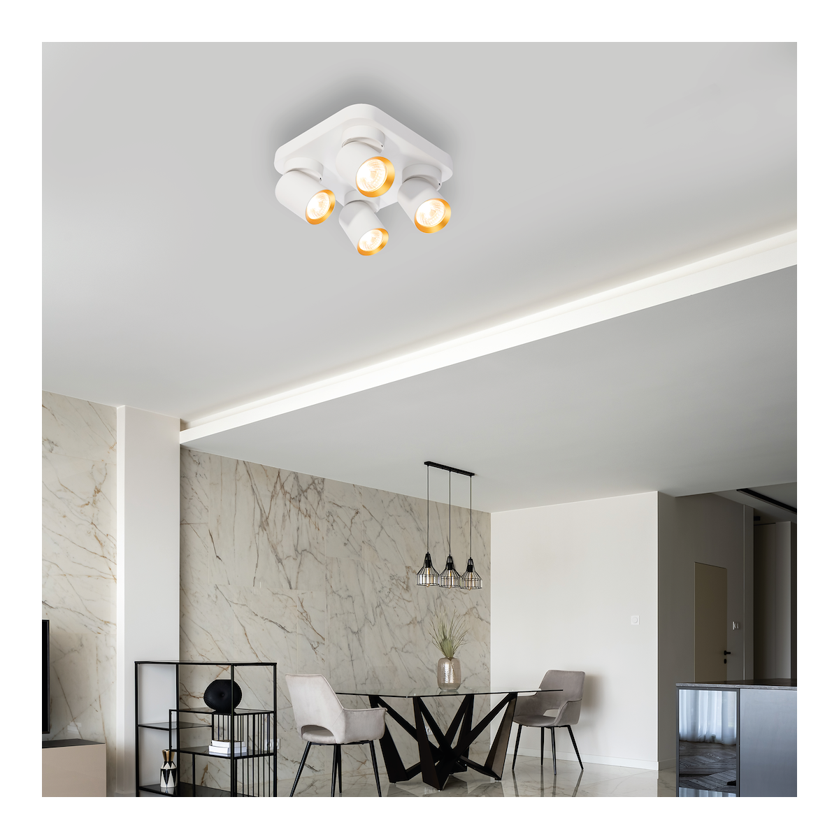 Lampa Andy 4xGU10 kwadrat biały złoty designerskie lampy LED