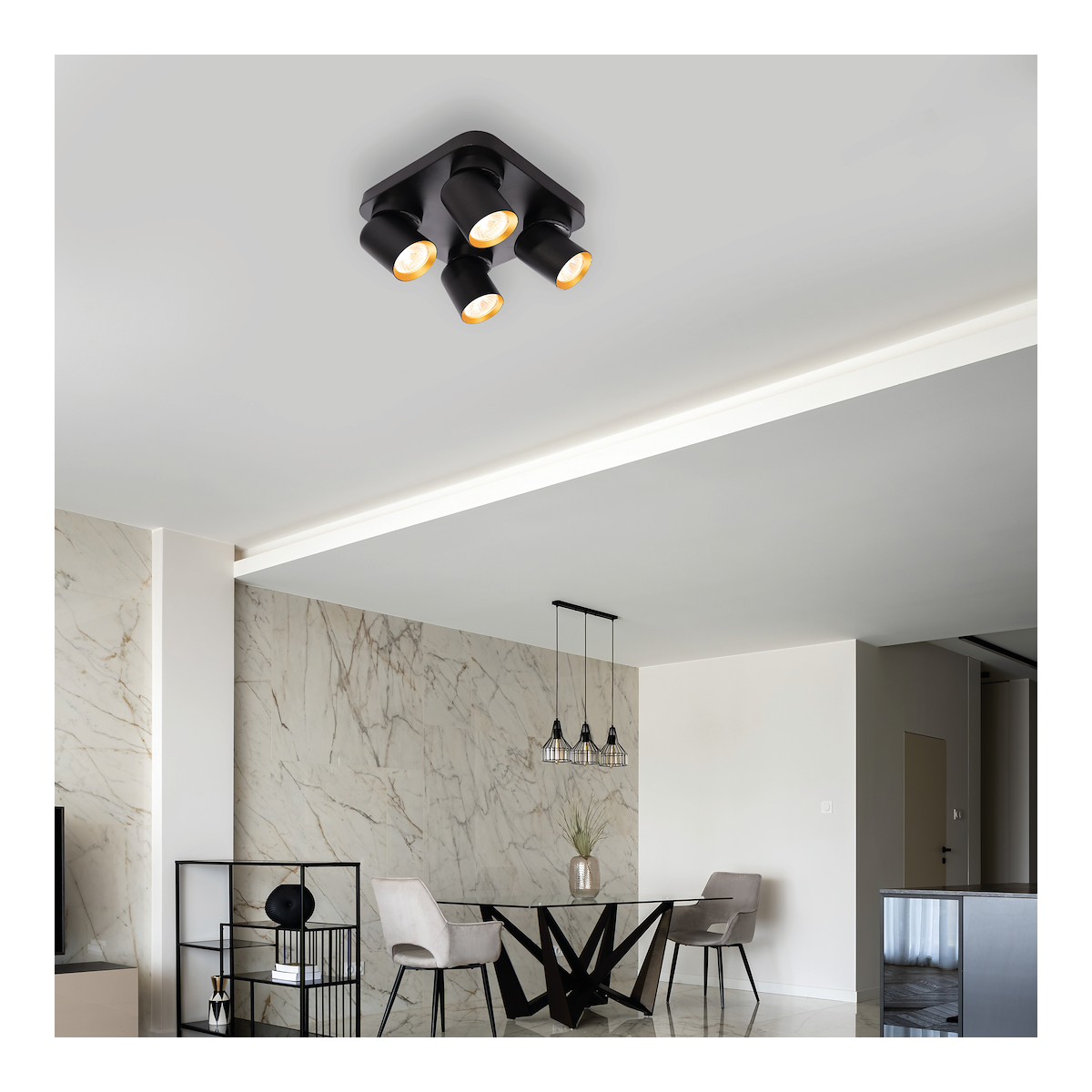 Lampa Andy 4xGU10 kwadrat czarny złoty stylowe lampy sufitowe