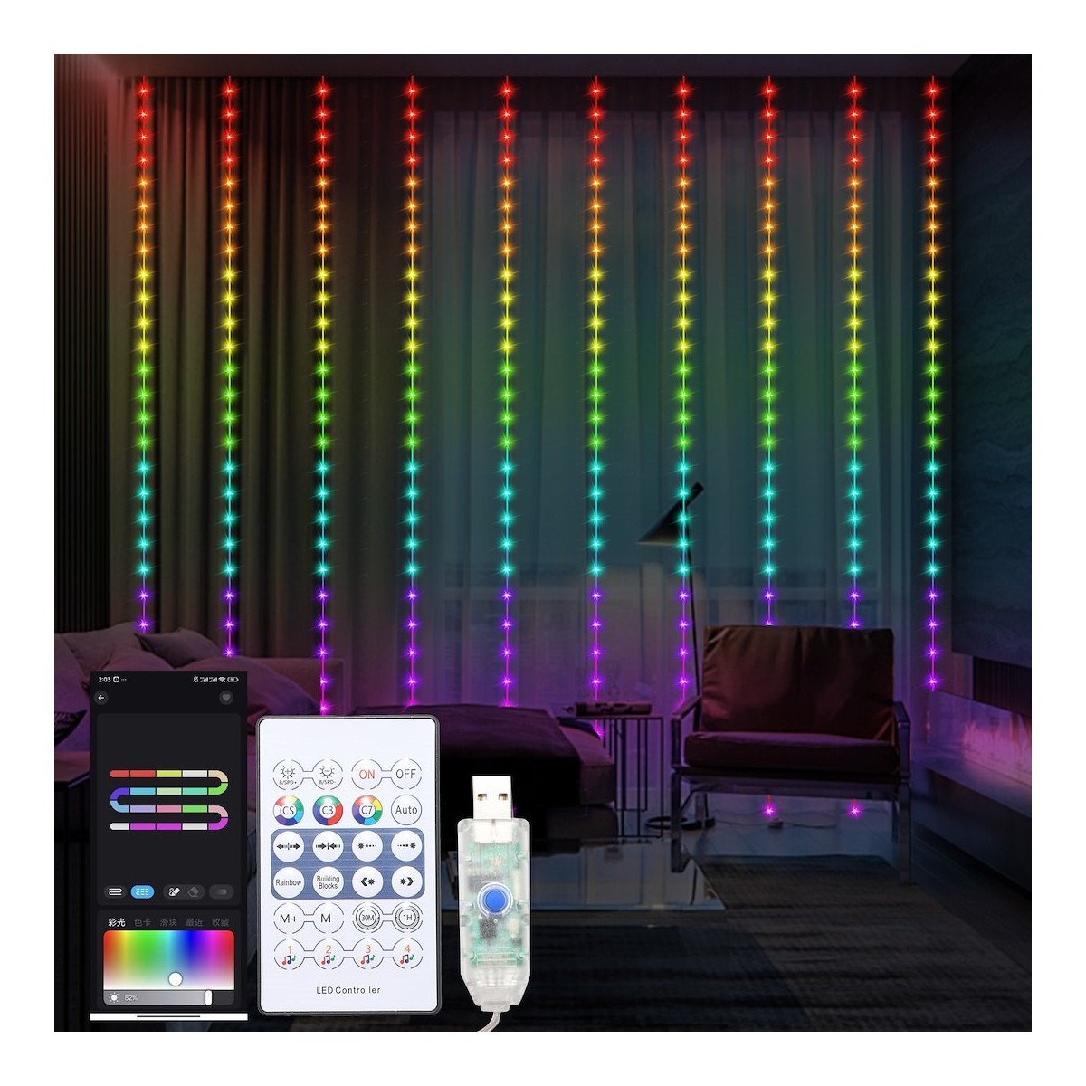 Kurtyna LED RGB 3x3 EK1388