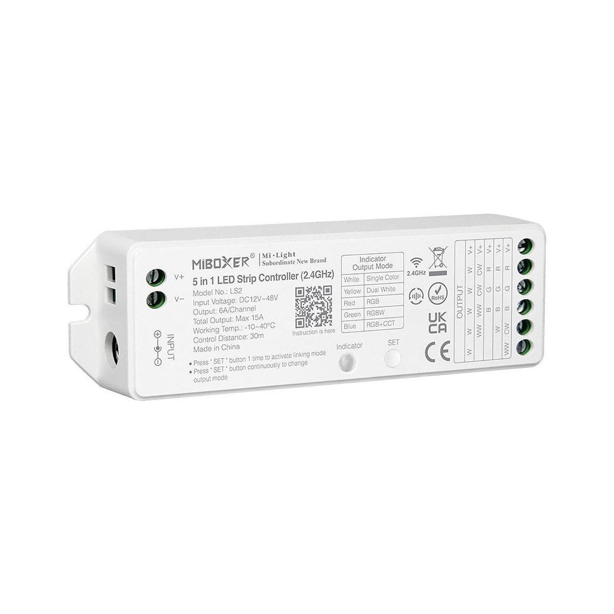 MiLagro MI-LIGHT Kontroler 5w1 RGB/CCT 12-36VDC 20A IP67 PS-LS2-WP