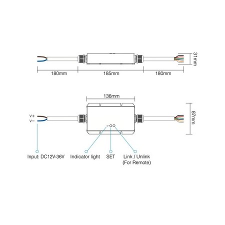 MiLagro MI-LIGHT Kontroler 5w1 RGB/CCT 12-36VDC 20A IP67 PS-LS2-WP