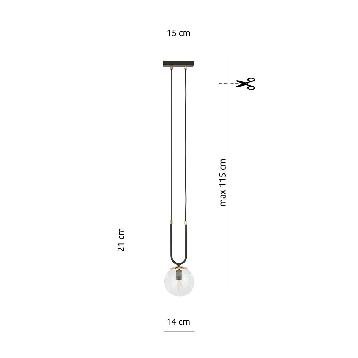 transparentna LAMPA WISZĄCA GLAM 1 BLACK/TRANSPARENT