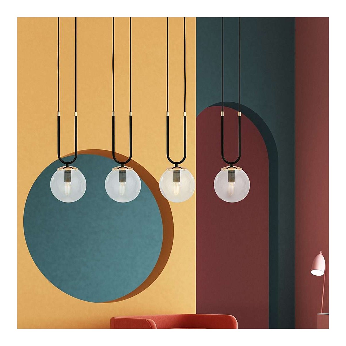 transparentna LAMPA WISZĄCA GLAM 4 BLACK/TRANSPARENT