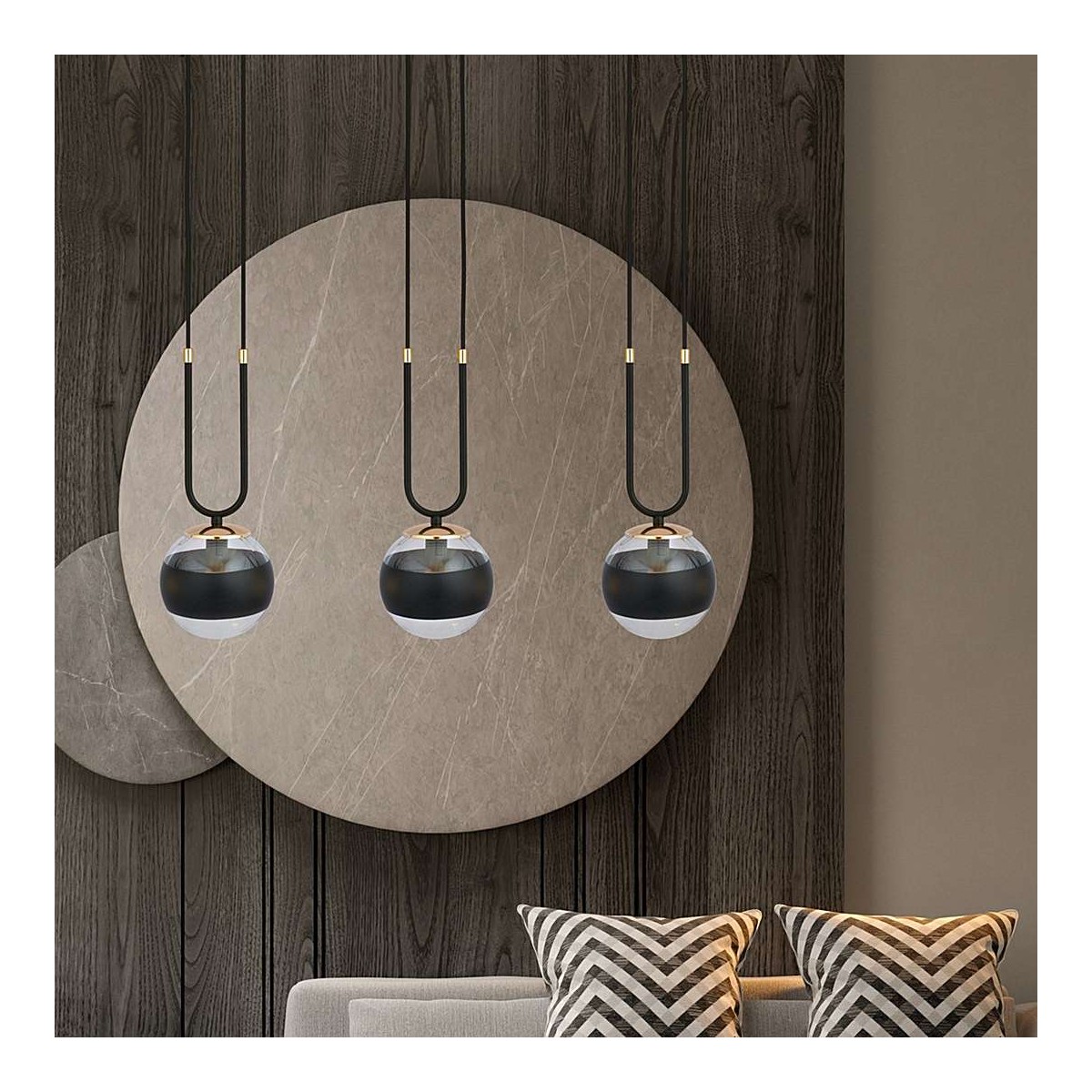 transparentna z czarnym paskiem LAMPA WISZĄCA GLAM 3 BLACK/STRIPE