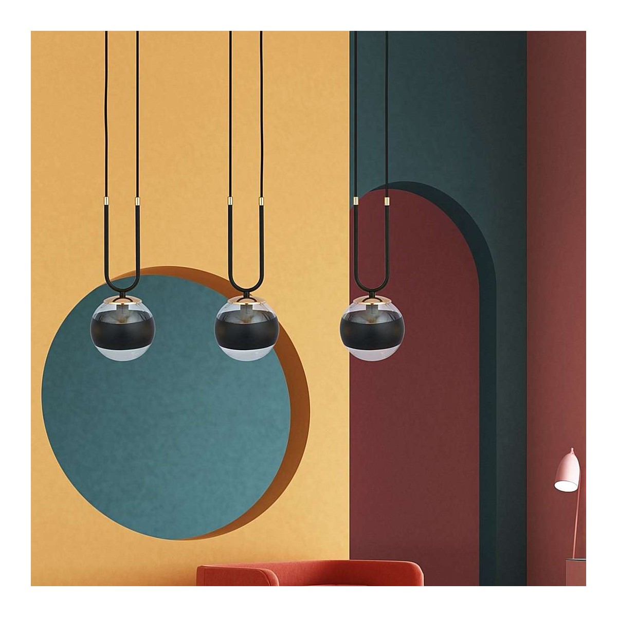 transparentna z czarnym paskiem LAMPA WISZĄCA GLAM 3 BLACK/STRIPE