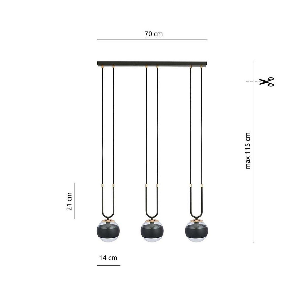 transparentna z czarnym paskiem LAMPA WISZĄCA GLAM 3 BLACK/STRIPE