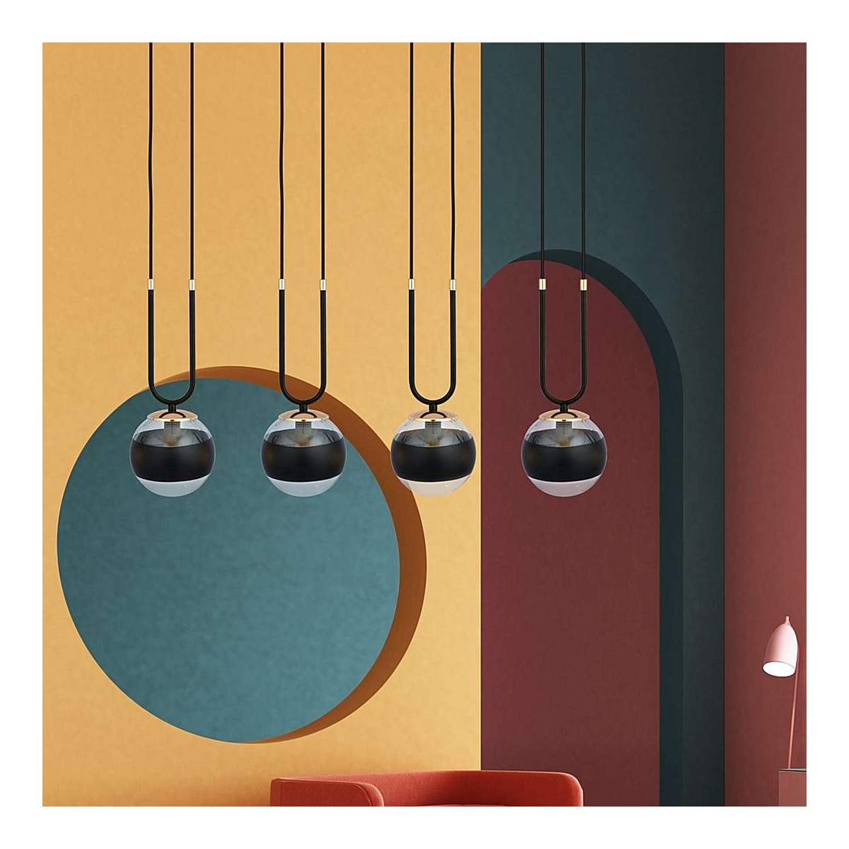 lampa wisząca transparentna z czarnym paskiem LAMPA WISZĄCA GLAM 4 BLACK/STRIPE