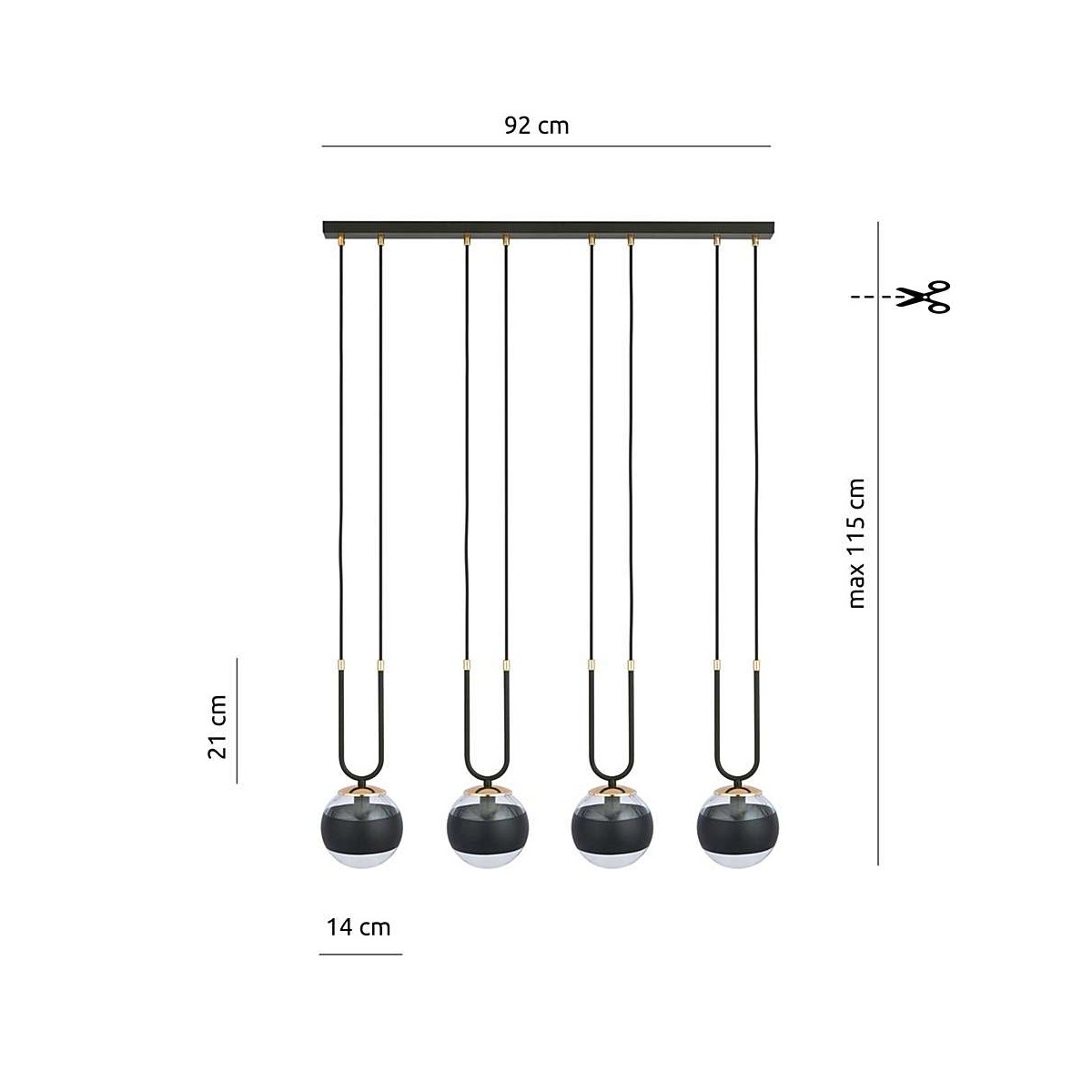 lampa wisząca transparentna z czarnym paskiem LAMPA WISZĄCA GLAM 4 BLACK/STRIPE
