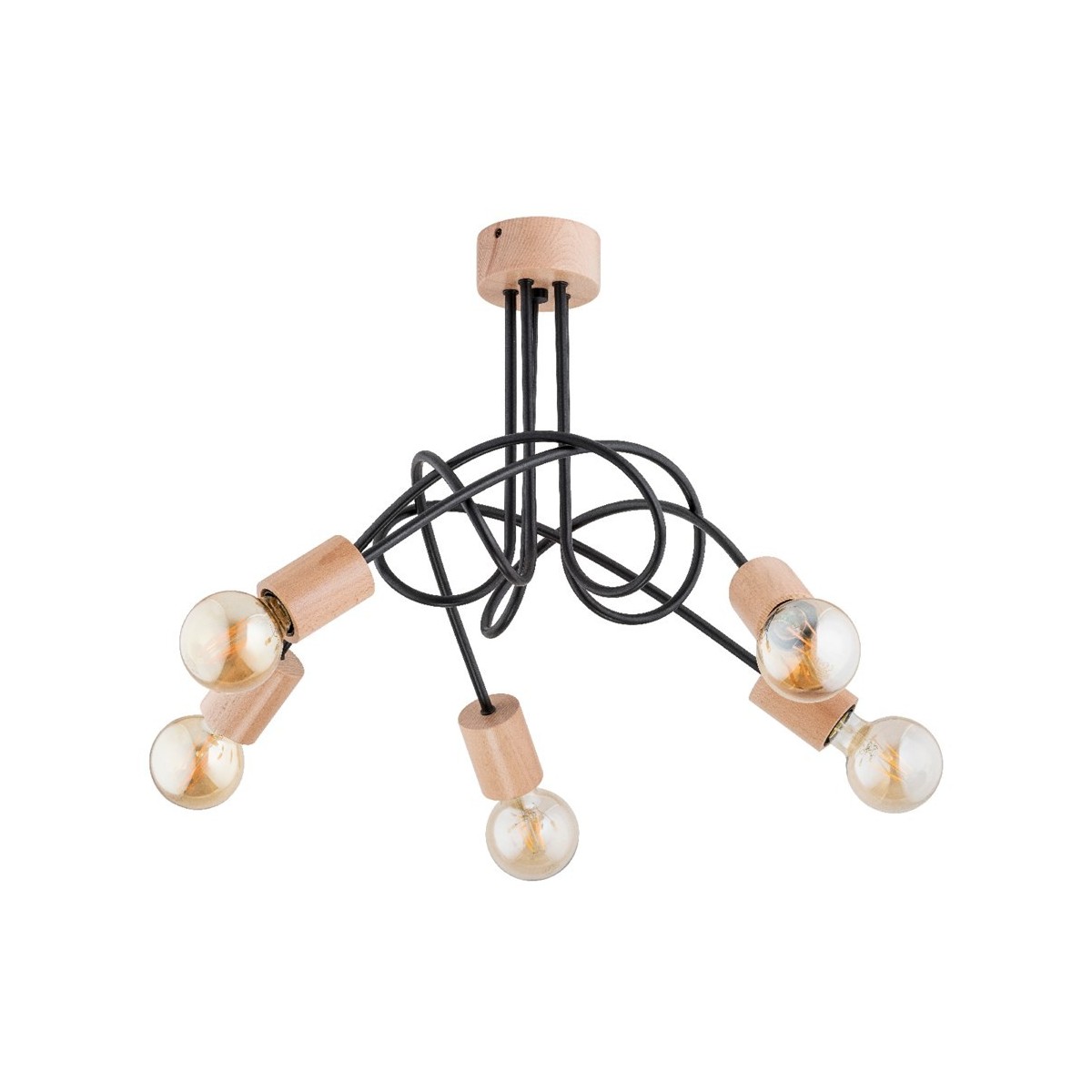 LAMPA SUFITOWA ALFA TANGO DREWNIANA 5xE27