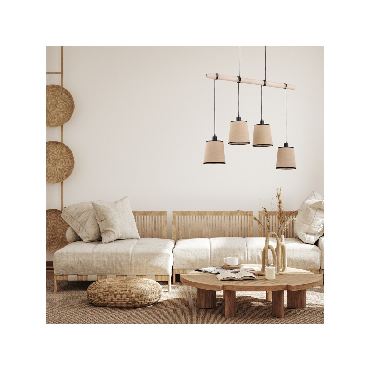 LAMPA WISZĄCA ALFA REJA DREWNIANA 4xE27