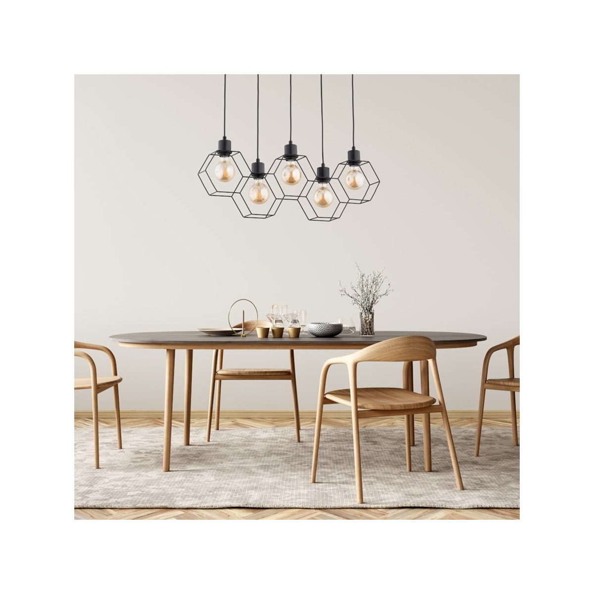 LAMPA WISZĄCA ALFA KOMBI CZARNA 5xE27