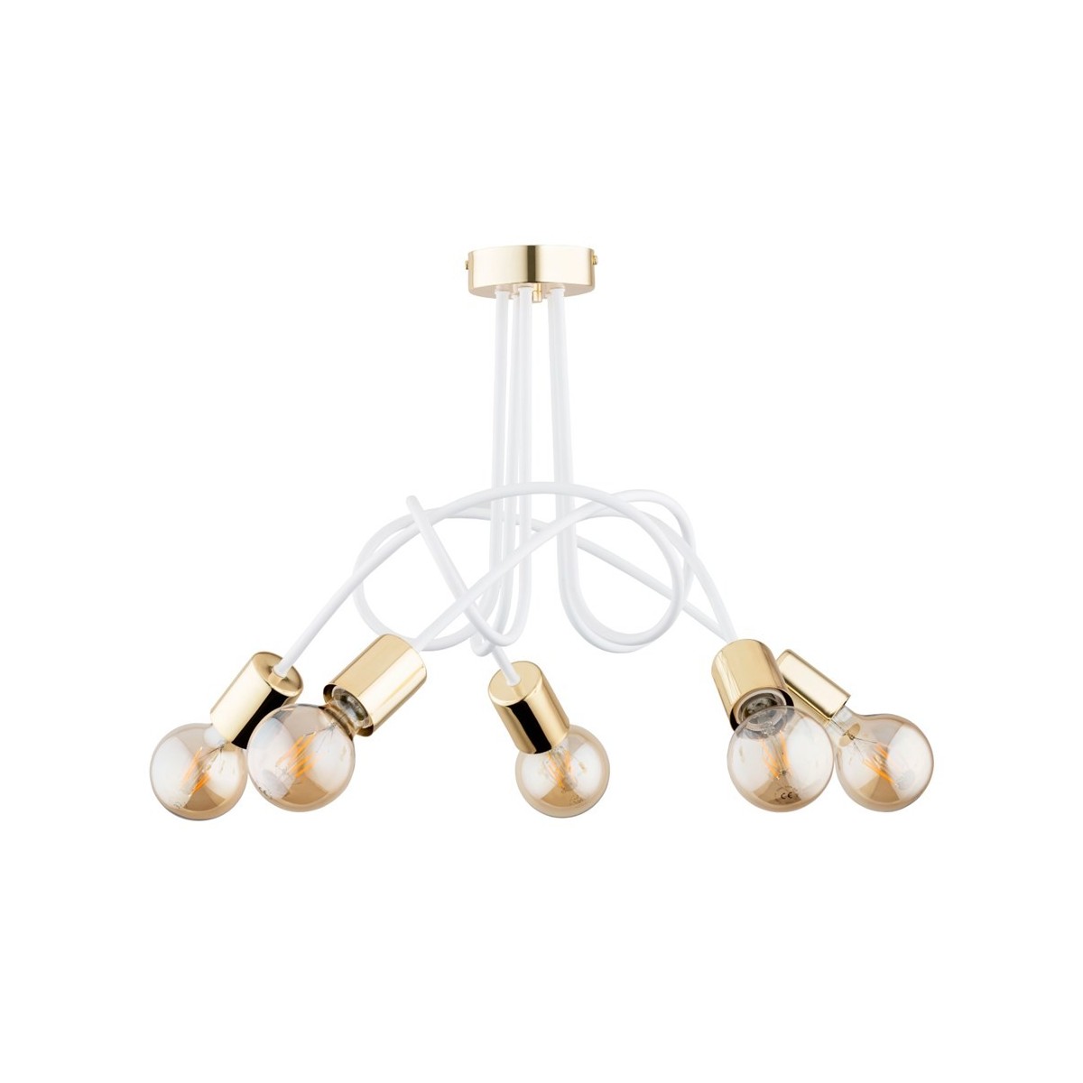 LAMPA SUFITOWA ALFA TANGO BIAŁO-ZŁOTA 5xE27