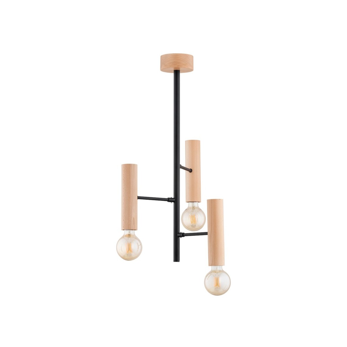 LAMPA SUFITOWA ALFA FLARA DREWNIANA I CZARNO-ŻÓŁTA 3xE27