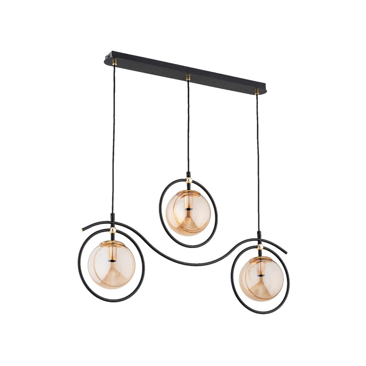 LAMPA WISZĄCA ALFA KIRA CZARNO-ZŁOTA 3xE14