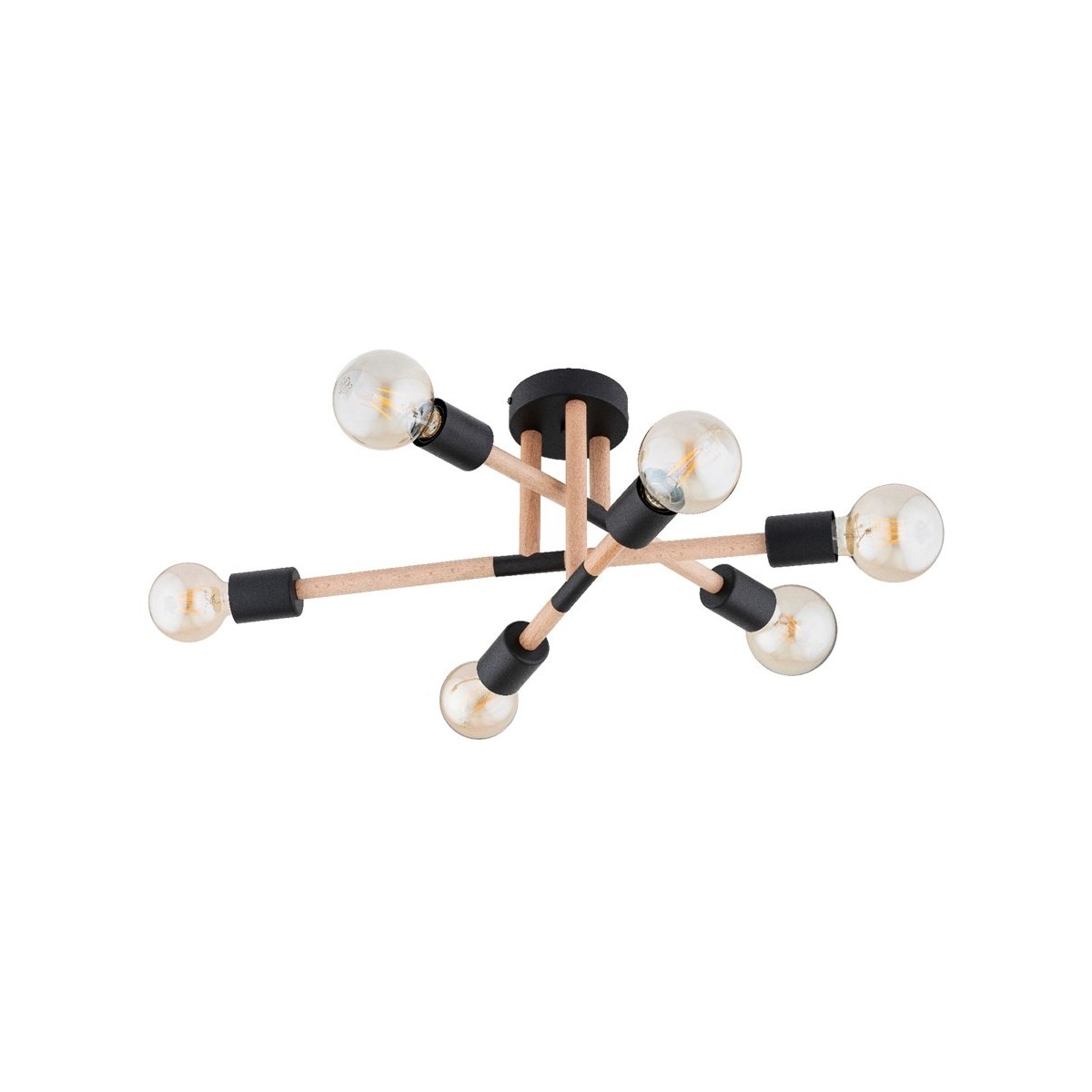 LAMPA SUFITOWA ALFA OTELLO DREWNIANA I CZARNO-BIAŁA 6xE27