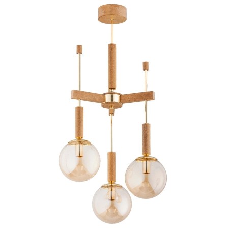LAMPA SUFITOWA ALFA GIDIA DREWNIANA I ZŁOTA 3xE14