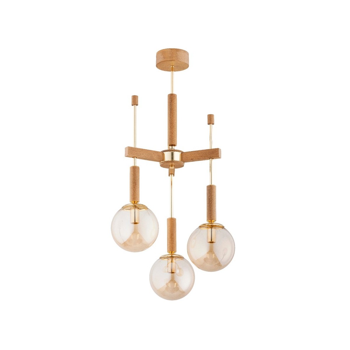 LAMPA SUFITOWA ALFA GIDIA DREWNIANA I ZŁOTA 3xE14