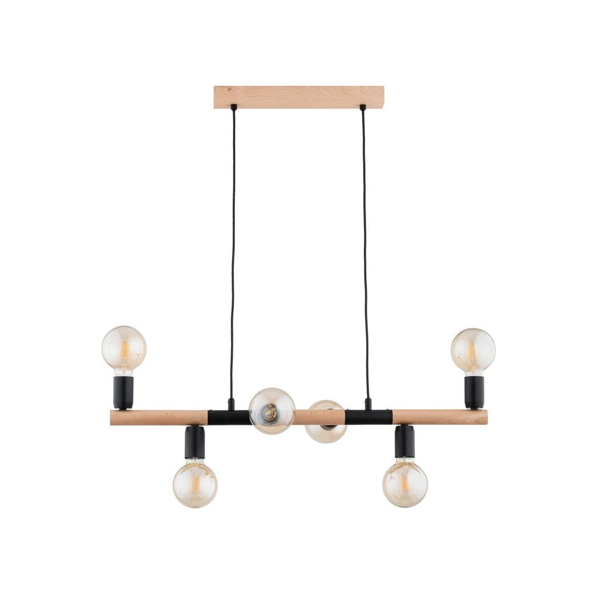 LAMPA WISZĄCA ALFA LIDO DREWNIANA I CZARNO-BIAŁA 6xE27