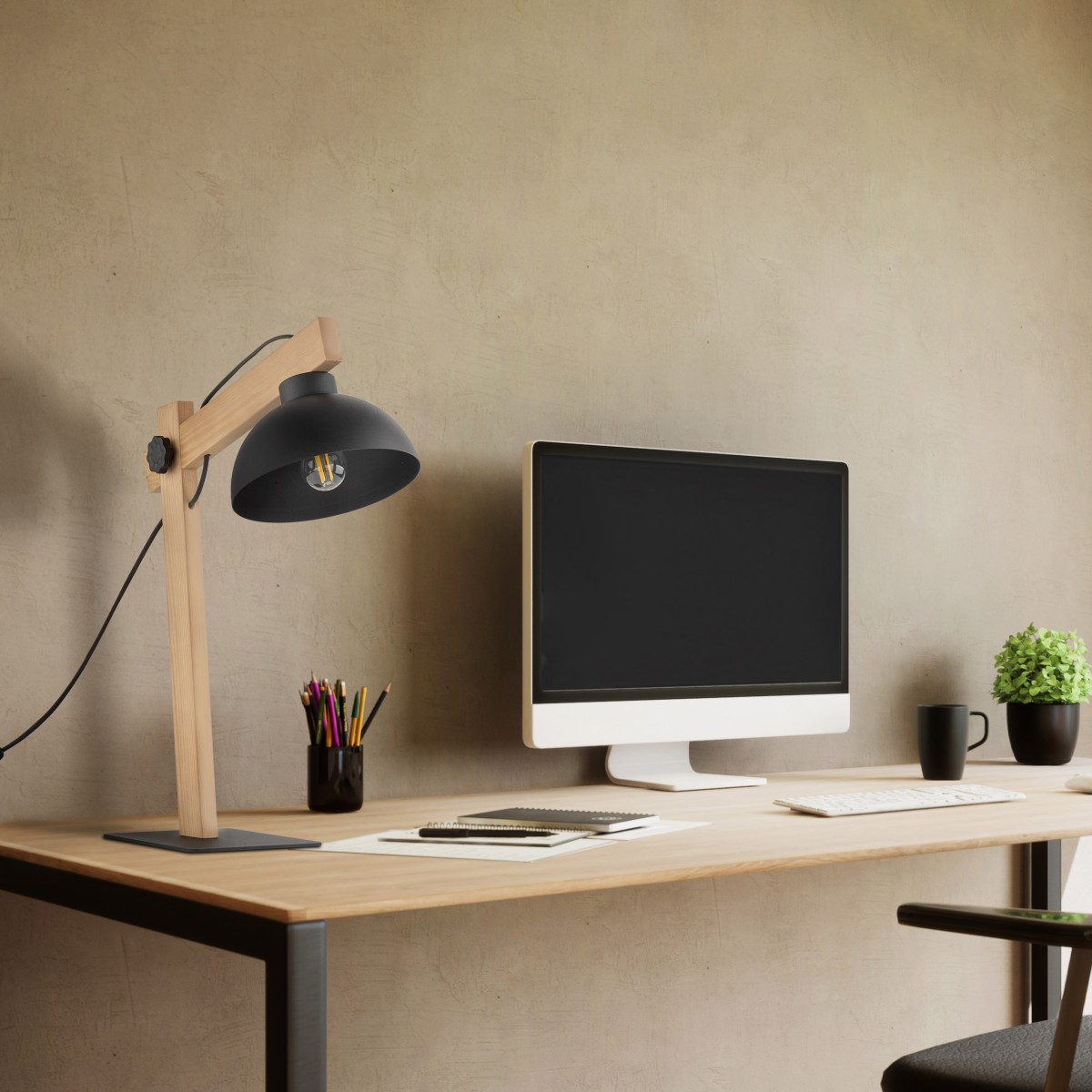 Lampka nocna TK-Lighting OSLO TKL5346 kolor - sosna - czarny styl Skandynawski  Industrialny