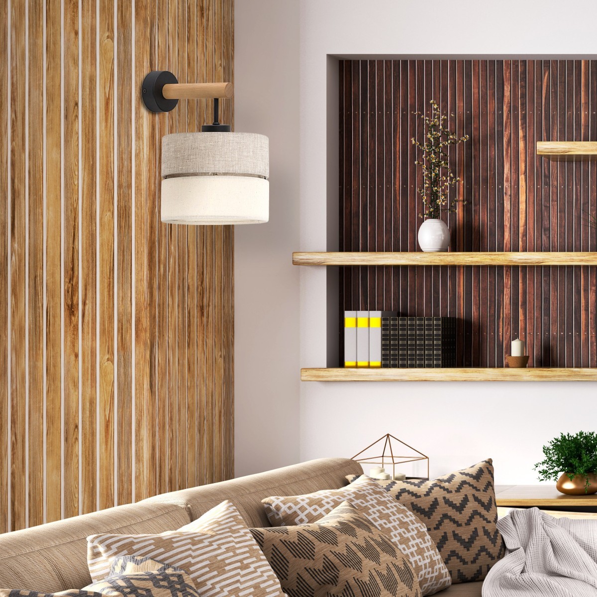 Kinkiet TK-Lighting ECO TKL5776 kolor - sosna - czarny styl Boho  Skandynawski