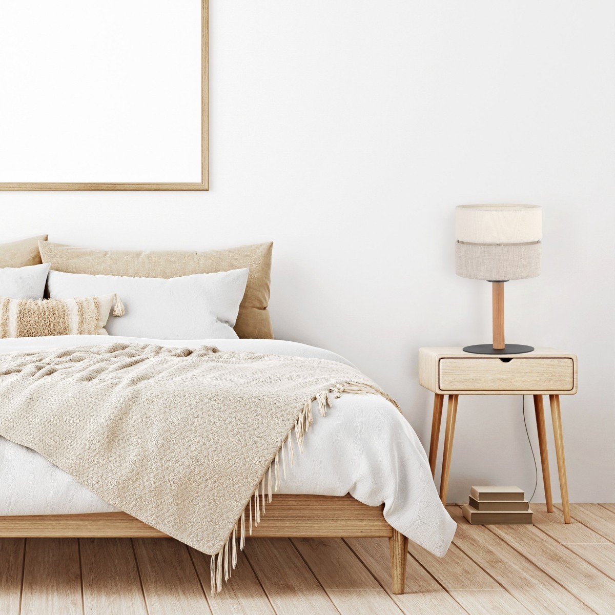 Lampka nocna TK-Lighting ECO TKL5596 kolor - sosna - czarny styl Boho  Skandynawski