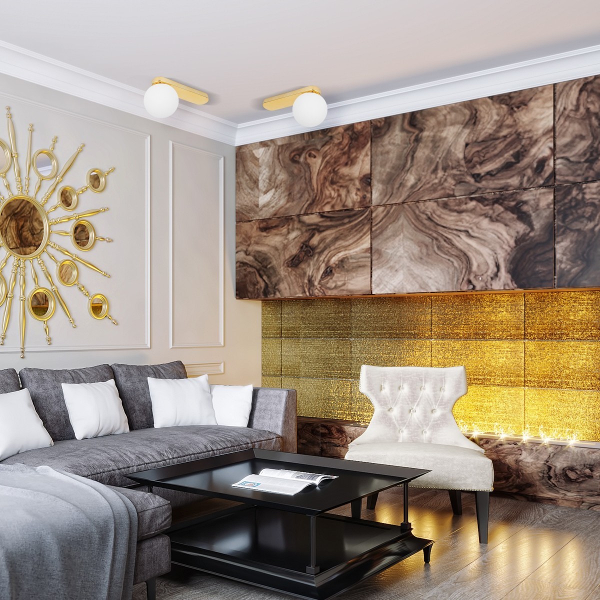 Lampa sufitowa TK-Lighting BIANCA TKL4698  Kinkiet kolor - złoty - biały styl Nowoczesny  Glamour