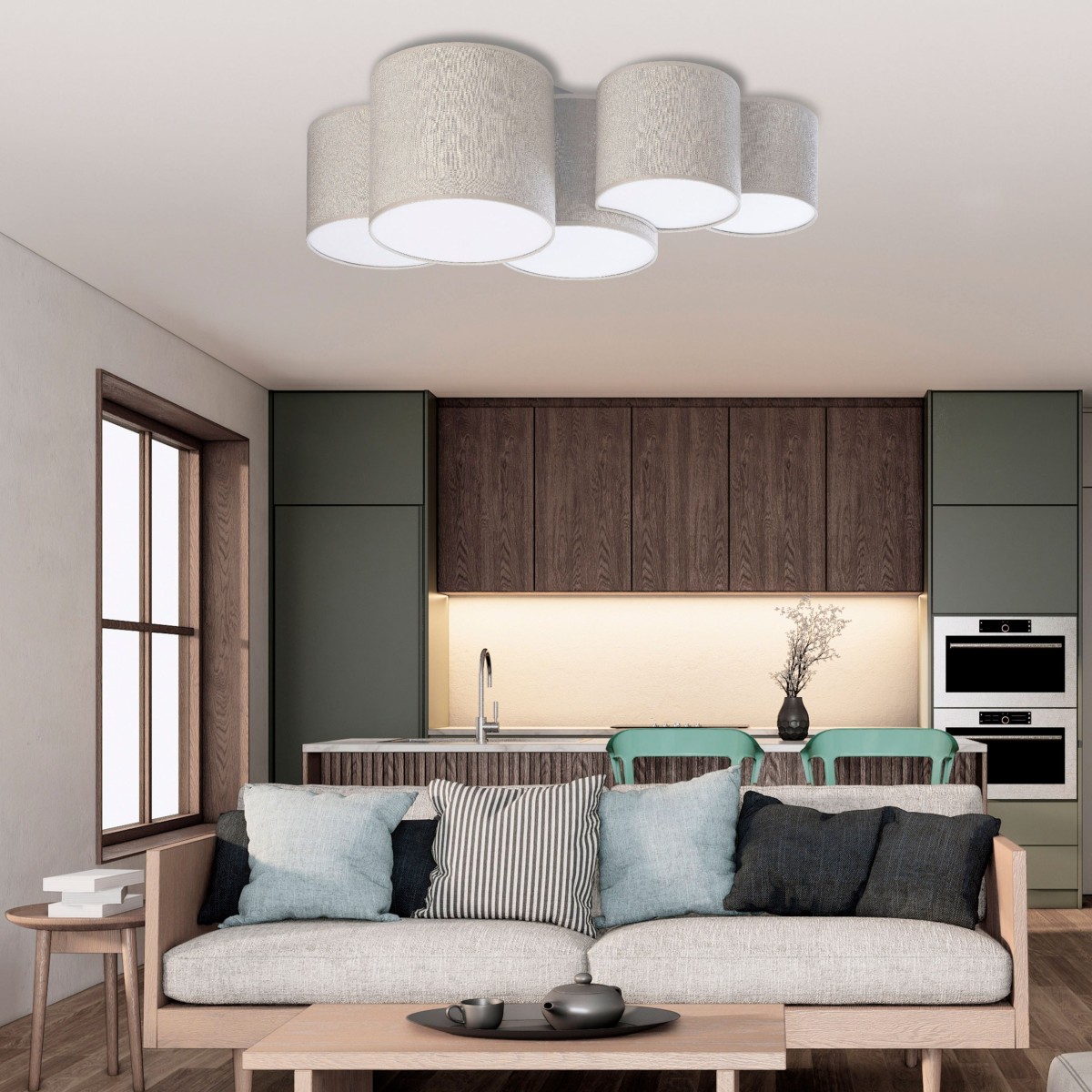 Lampa sufitowa TK-Lighting MONA TKL6593 kolor - biały - len styl Skandynawski