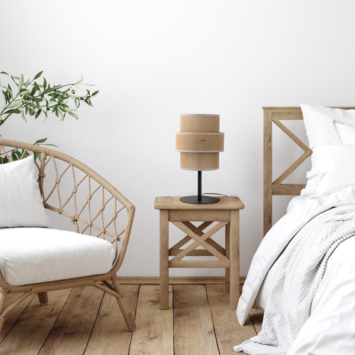 Lampka nocna TK-Lighting CALISTO TKL5404 kolor - czarny - juta styl Nowoczesny  Boho