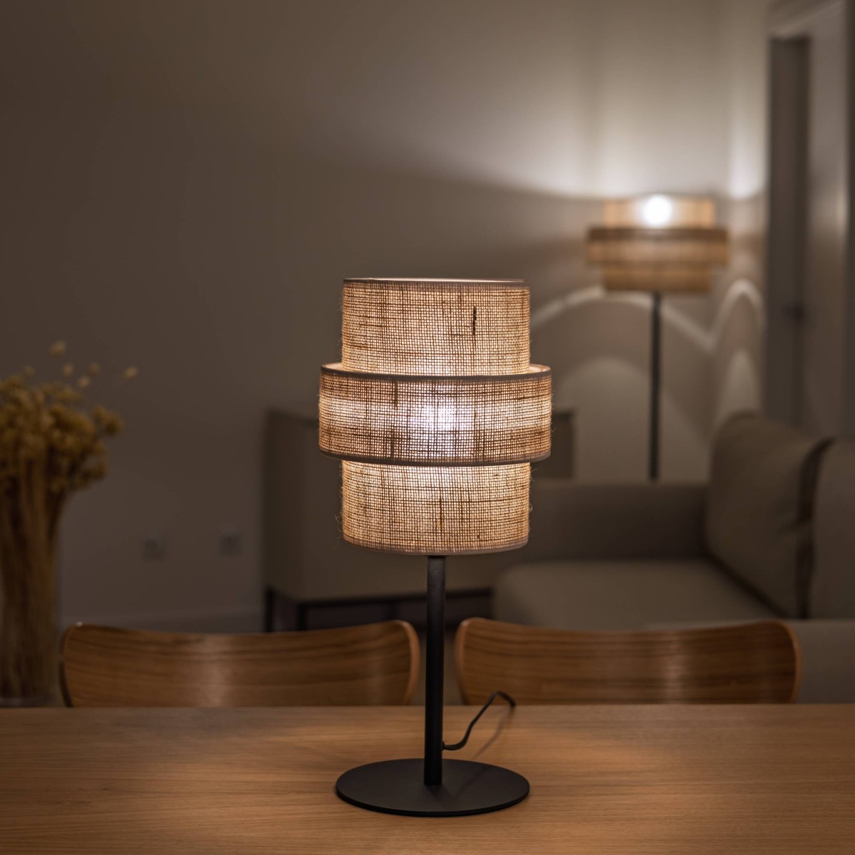 Lampka nocna TK-Lighting CALISTO TKL5404 kolor - czarny - juta styl Nowoczesny  Boho