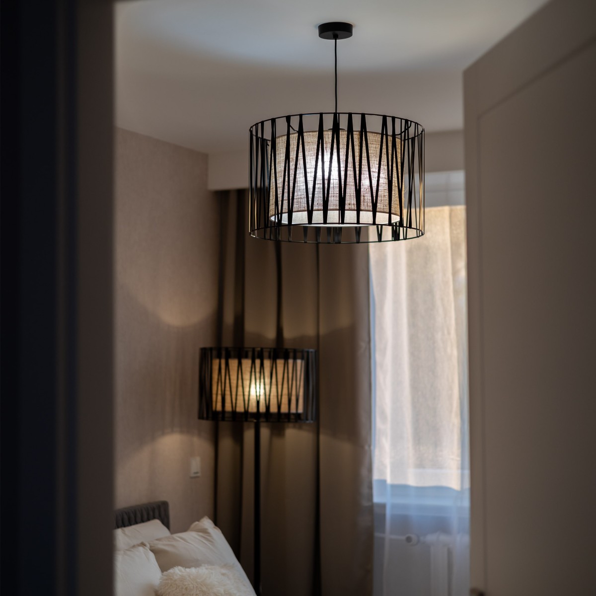 Lampa podłogowa TK-Lighting HARMONY TKL5890 kolor - czarny - juta styl Nowoczesny  Klasyczny