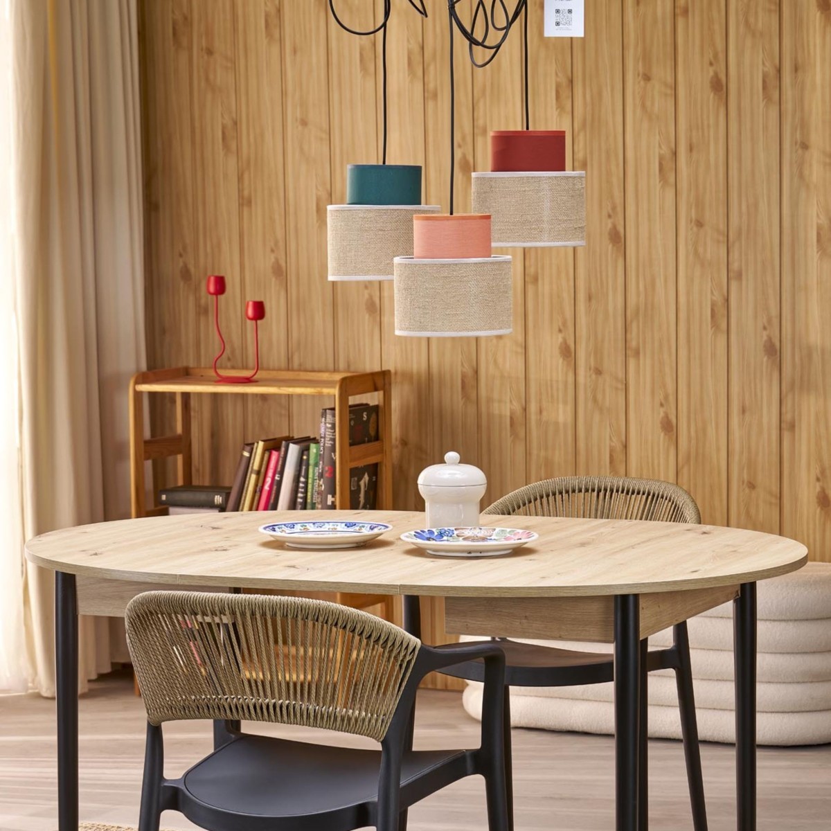 Lampa wisząca TK-Lighting DUO TKL3140  Lampa sufitowa kolor - czarny - juta styl Nowoczesny  Boho