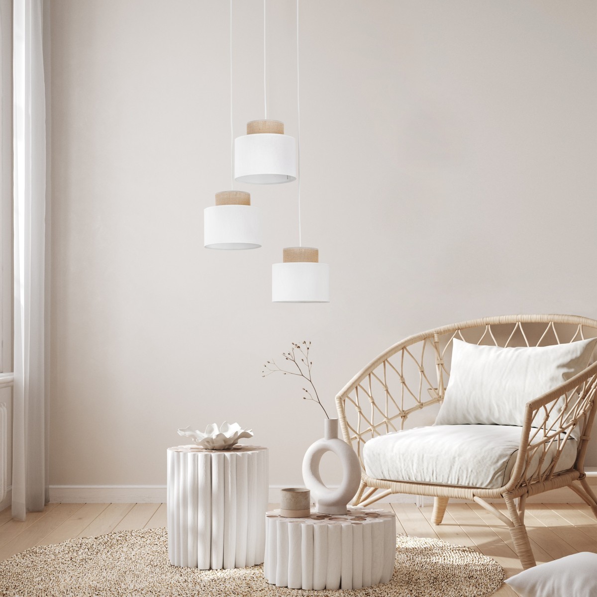Lampa wisząca TK-Lighting DUO TKL2594  Lampa sufitowa kolor - biały - juta styl Nowoczesny  Boho