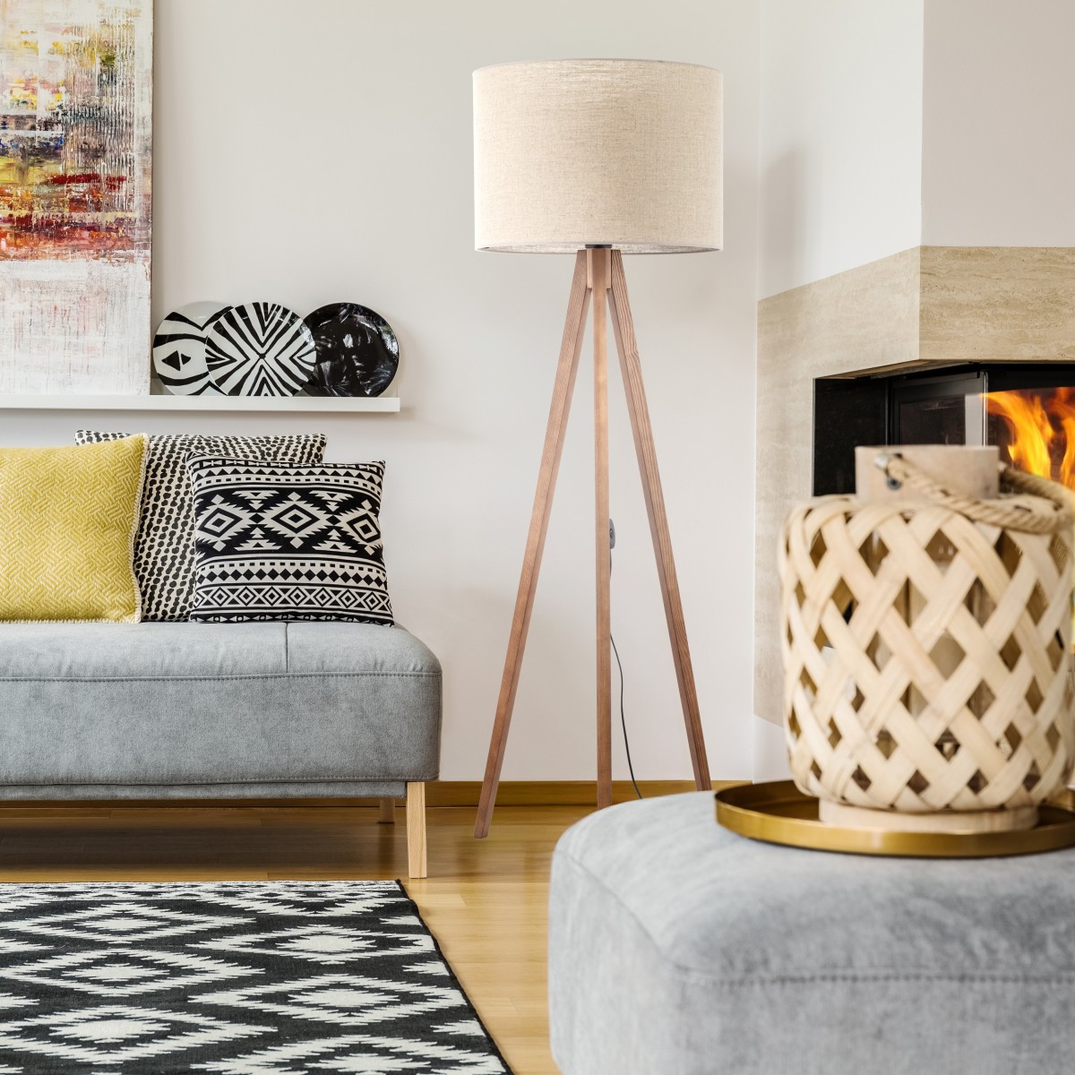 Lampa podłogowa TK-Lighting GRAND TKL16018 kolor - orzech - len styl Nowoczesny  Boho