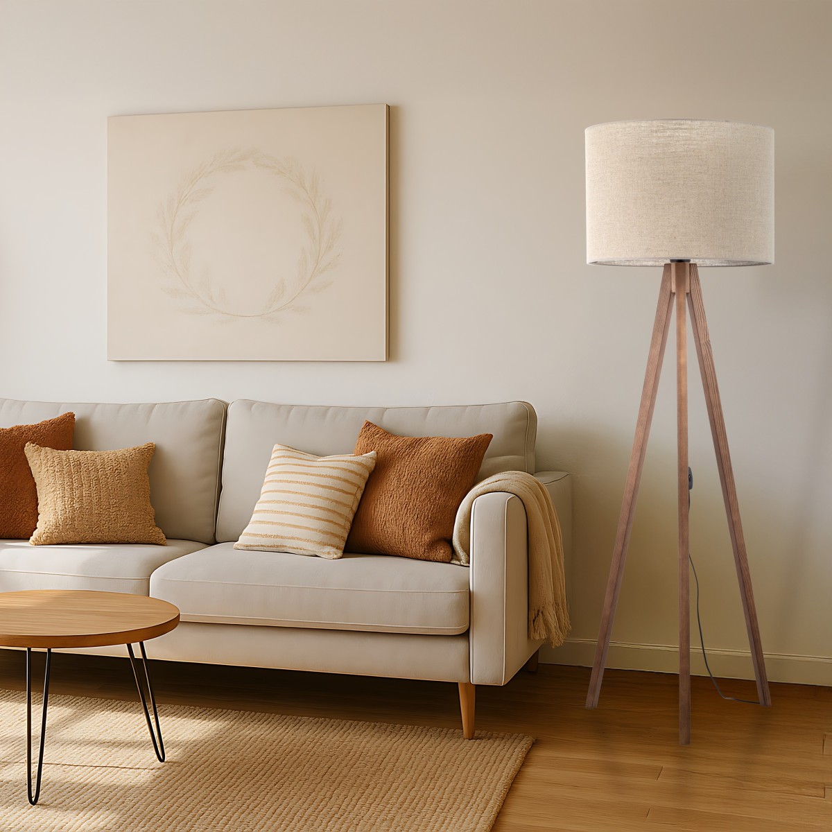 Lampa podłogowa TK-Lighting GRAND TKL16018 kolor - orzech - len styl Nowoczesny  Boho