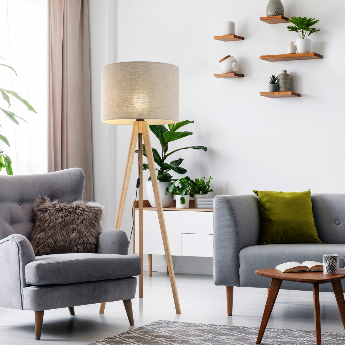 Lampa podłogowa TK-Lighting GRAND TKL16021 kolor - sosna - len styl Nowoczesny  Boho