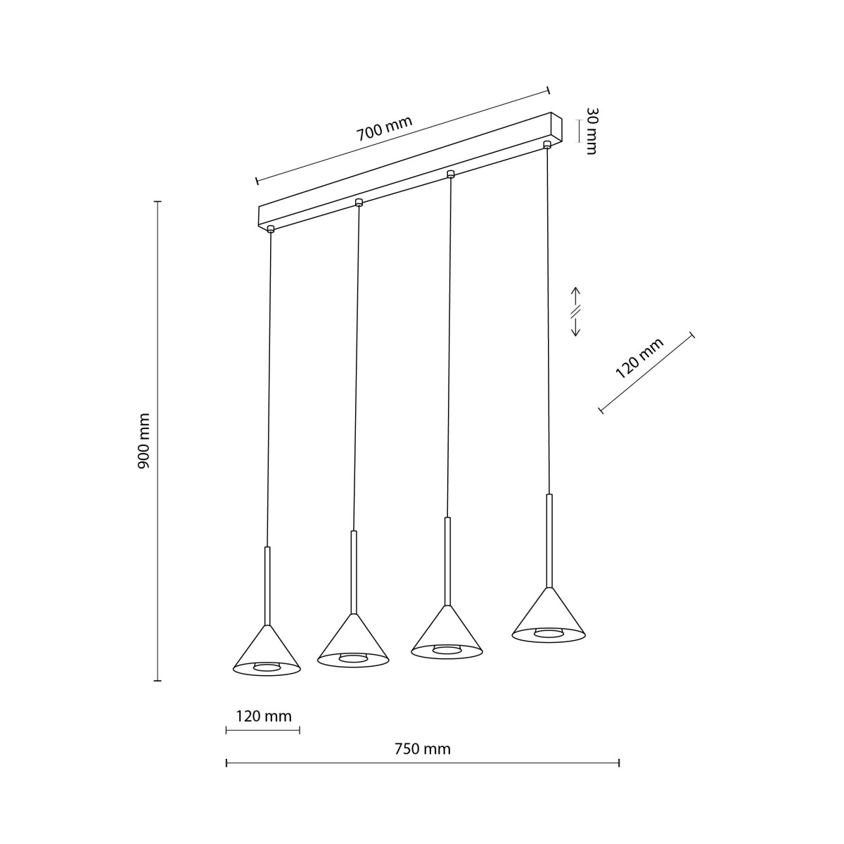 Lampa wisząca TK-Lighting CONO TKL10305  Lampa sufitowa kolor - czarny styl Nowoczesny  Loftowy