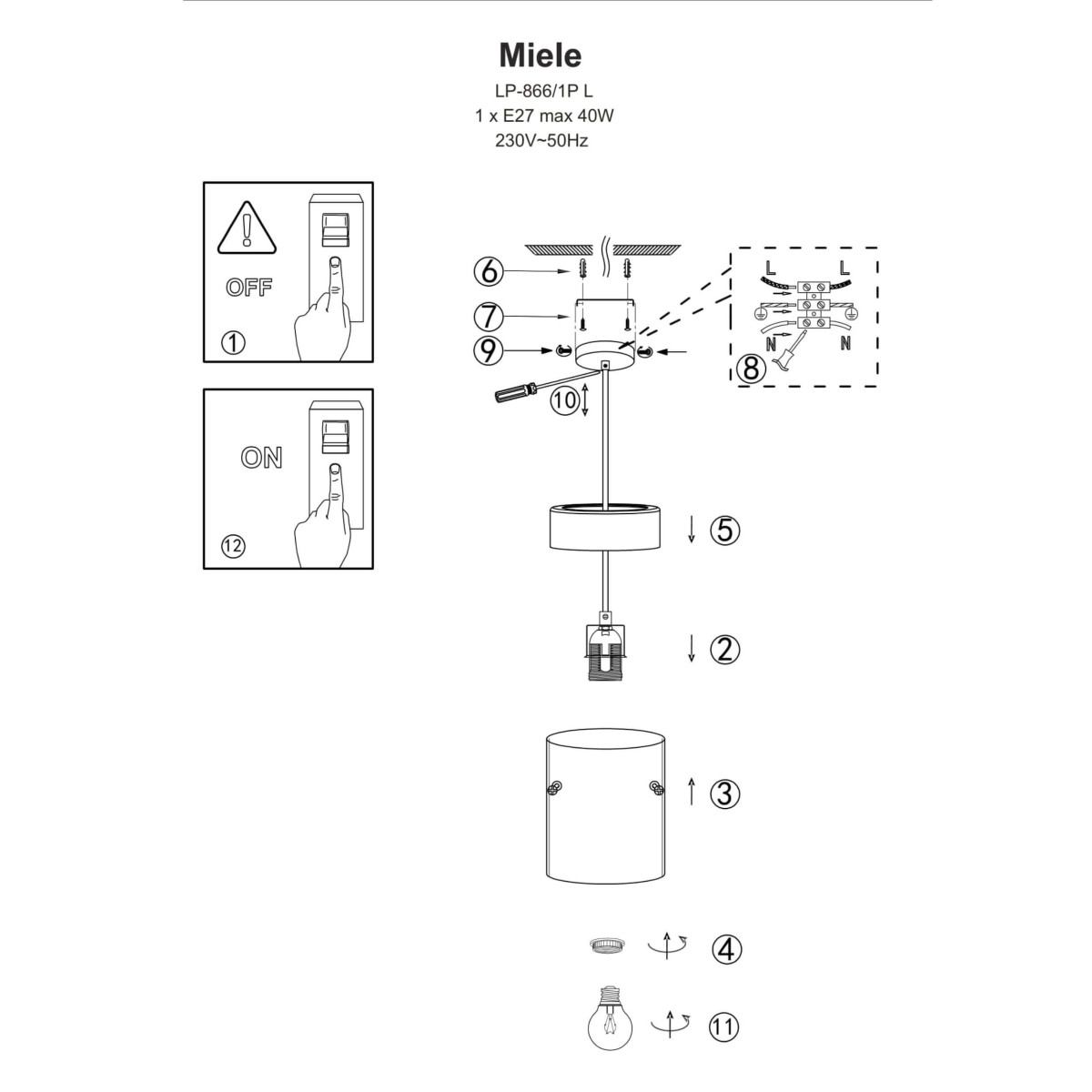 Light Prestige LP-866/1P SM/GD Lampa wisząca Miele dymna 1xE27