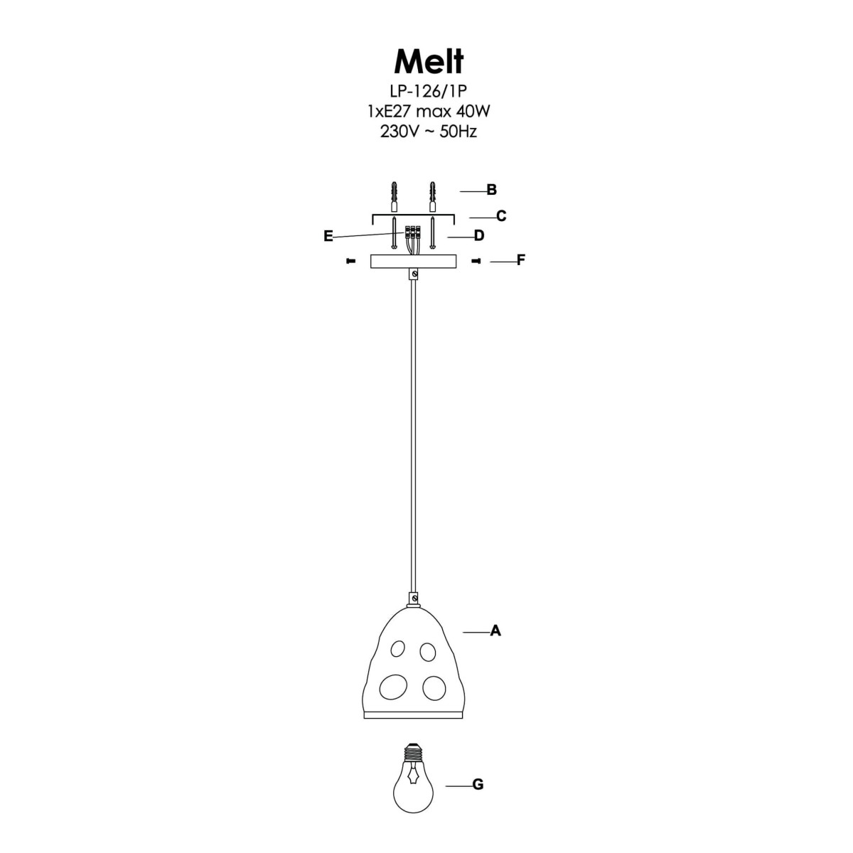 Light Prestige LP-126/1P Lampa wisząca Melt 1xE27