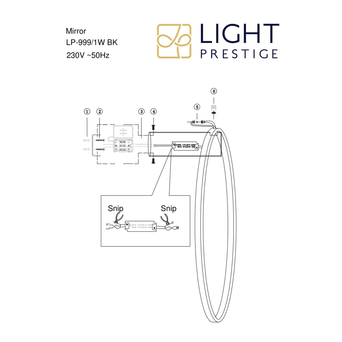 Light Prestige LP-999/1W L BK CCT Kinkiet Mirror L czarny IP44 LED CCT