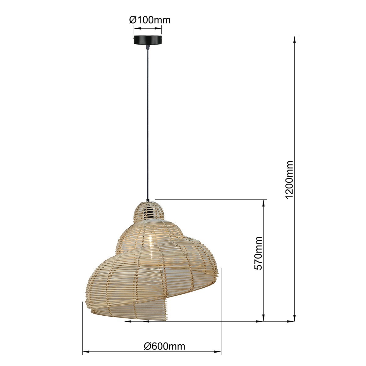 Light Prestige LP-1806/1P 60cm Rattanowa lampa wisząca Shella 60 cm jasne drewno 1xE27