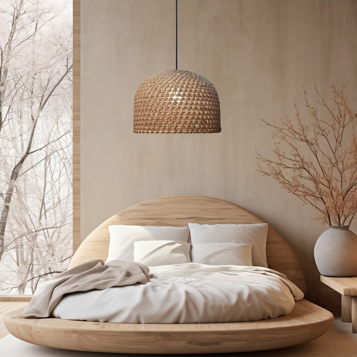 Light Prestige LP-2025/1P 50 cm Rattanowa lampa wisząca Kanso 50 cm jasne drewno 1xE27